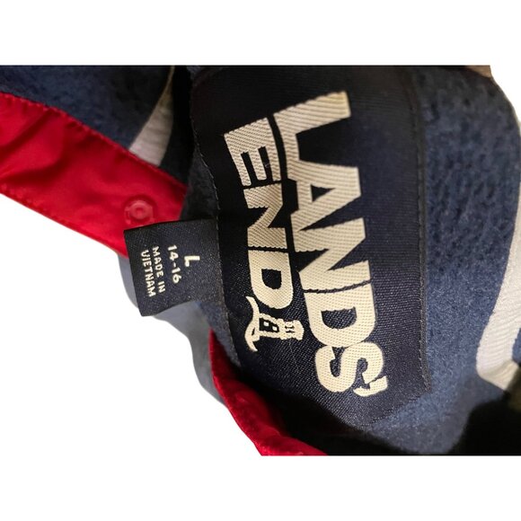 Lands End Fleece Pullover With Snowflake Pattern Navy & Red Size L - Picture 6 of 6